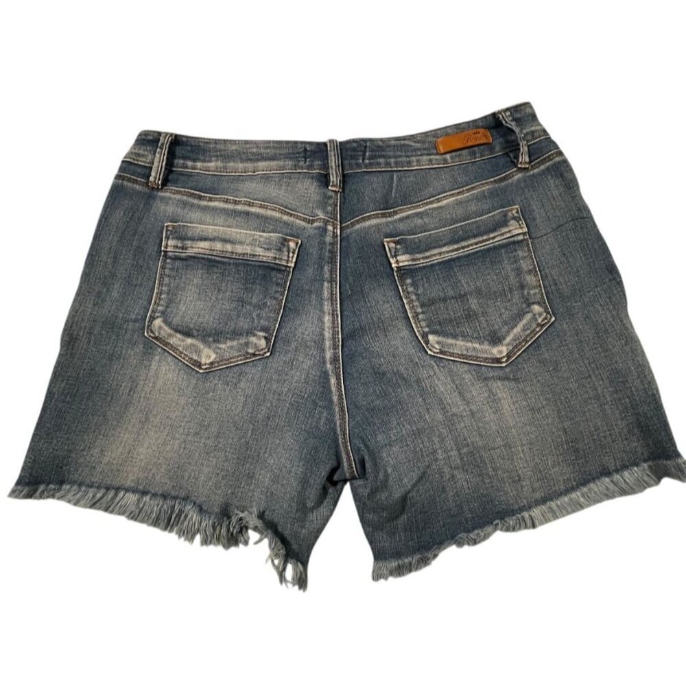 Royalty For Me Mid Rise Distressed Denim Shorts Size 10 Frayed Hem - Picture 3 of 11